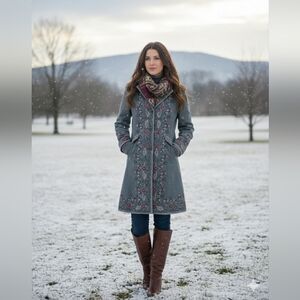 DS SPORT- WOMEN'S  Blue SMALL  Embroidered Long Jean Jacket